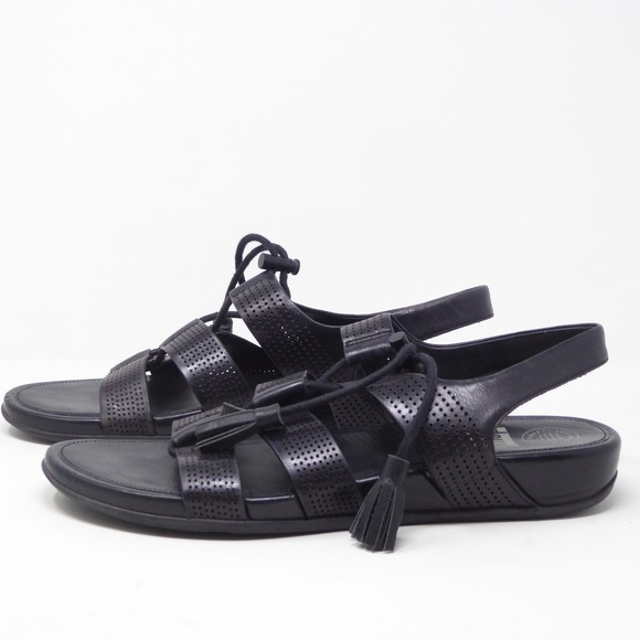 FitFlop Womens Gladdie Perforated Leather Lace-Up Sandals E49-090 Size 10 - Picture 4 of 8